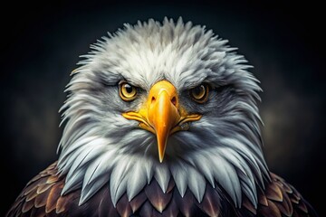 Obraz premium Closeup of a Bald Eagle's Intense Gaze in Surreal Dark Background for Stunning Wildlife Photography