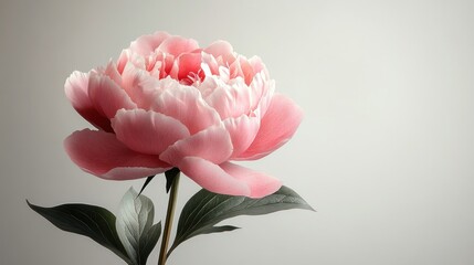 A delicate pink peony flower against a soft background.