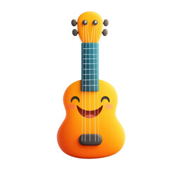 Obraz premium Happy and cheerful emoji style ukulele with smiling face, showcasing its vibrant orange color and playful design. Perfect for music lovers and fun illustrations. 