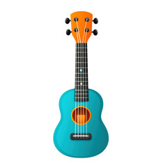 Obraz premium vibrant blue ukulele with orange headstock and black tuning pegs, perfect for music lovers and beginners alike. Its cheerful design invites creativity and joy in playing. 