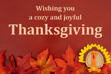 Thanksgiving turkey message with fall leaves