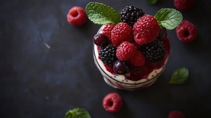 Berry Delight with Mint Garnish in Glass Cup