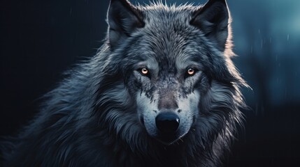 a wolf's intense gaze directed towards a full moon