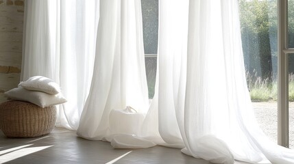 Bright and Airy White Curtains in Sunlit Room