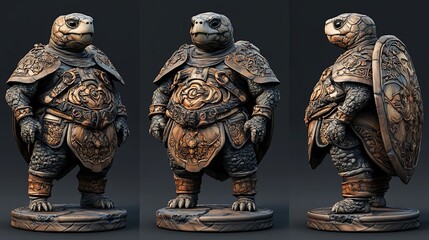 3D Render of a Fantasy Turtle Warrior in Armor.
