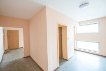 Home Entrance Hall. Corridor Interior. Wooden Outdoor Door. LED Light.