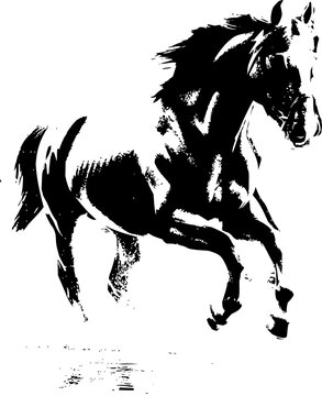 A silhouette of a horse in black and white