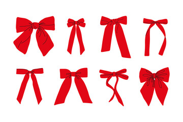 Set of red bows , satin bow for hair