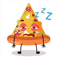 cute sleepy expression of slice of pizza character