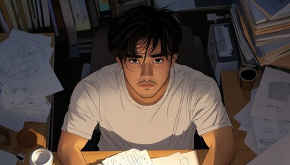 Focused Student Studying Late at Night