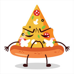 cute mad expression of slice of pizza character