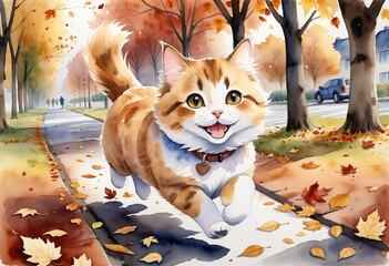 Running cat, autumn day