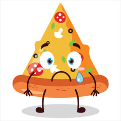 cute nervous expression of slice of pizza character