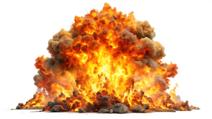 Explosion fire bonfire destruction isolated on a white background.AI GENERATED