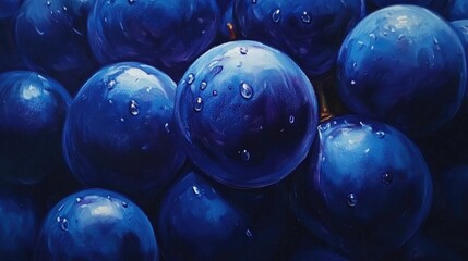 Close-Up of Single Blue Grape in Cluster