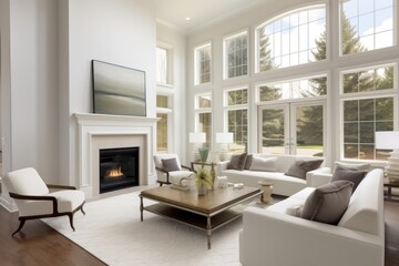 Fototapeta premium Living room architecture fireplace furniture.