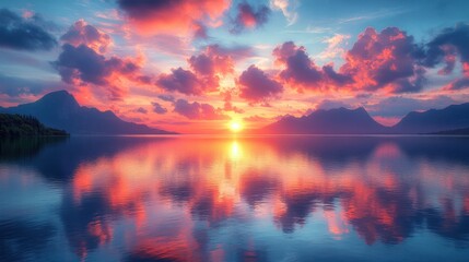 Sunset Reflecting in a Mountain Lake