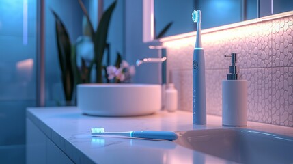 Modern Bathroom with Electric Toothbrush and Soft Lighting