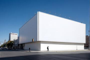 A large, blank billboard on a bright day, showcasing clean lines and minimalist design in an urban setting, mockup