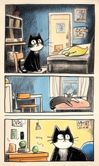 Cute Cartoon Cat Exploring Scandinavian-Style Home Interior