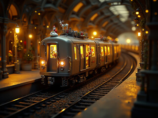 Obraz premium train station on Christmas night