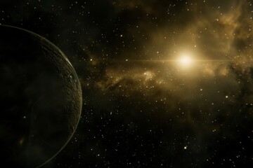 Obraz premium Bright Light Shining in the Depths of Dark Space with Bokeh Effect
