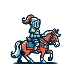 retro cartoon knight on a horse isolated vector illustration