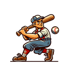 Baseball player retro cartoon character. Isolated vector illustration
