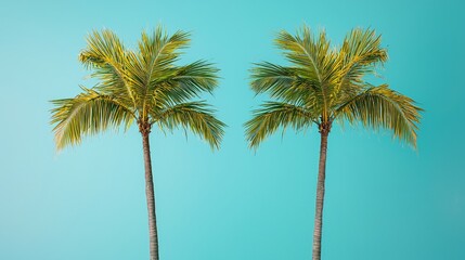 Obraz premium Tropical Palm Trees Against Blue Background