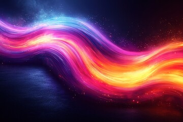 Obraz premium Abstract wavy glowing light streaks with dark background.