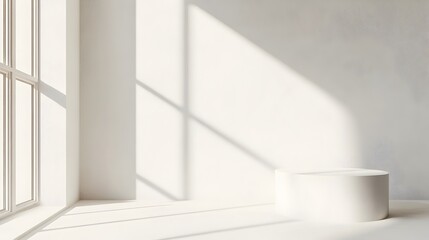 Fototapeta premium Minimalist White Room with Warm Lighting and Soft Shadows