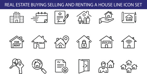 Real Estate Buying Selling Renting House Line Icons