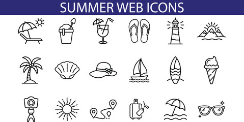 Obraz premium Summer Web Icons Set For Website Design