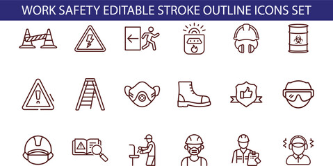 Work Safety Editable Stroke Outline Icon Set