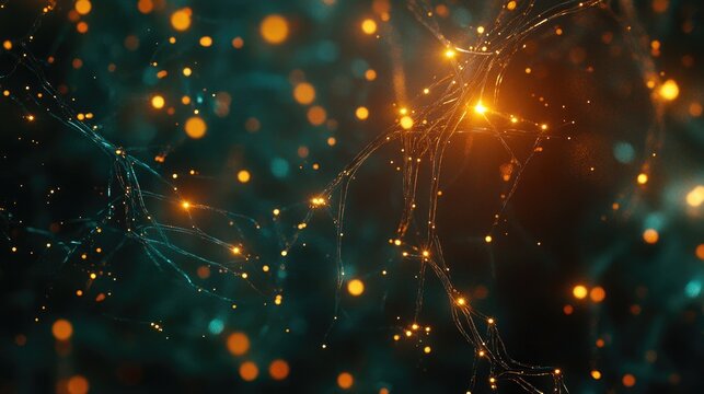 A complex pattern of glowing neurons in an abstract network, capturing the beauty and depth of brain science