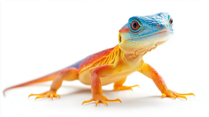 Obraz premium Brightly Colored Lizard On White Background Featuring Blue And Orange Hues