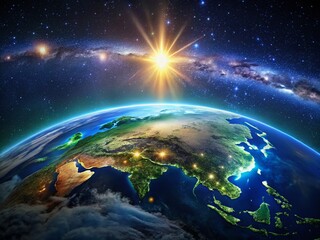 Fototapeta premium Earth at Night: Stunning City Lights and Starry Sky for Night Photography Enthusiasts