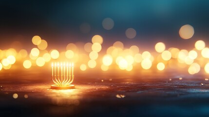 Fototapeta premium A beautiful display of glowing candles with a blurred background, creating a warm and inviting atmosphere for celebrations.