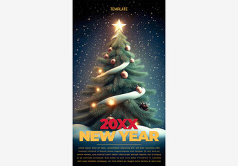 Holiday & Winter Templates: Christmas Tree with Starry Sky & Snowflakes for a Magical New Year Celebration Holiday Template Generative AI