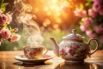Fototapeta premium Elegant Pink Porcelain Teapot for Tea Parties - Long Exposure Photography
