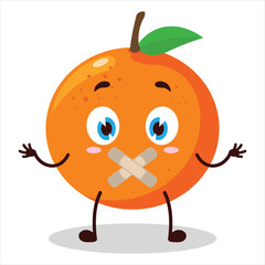 cute shut up expression of orange mouth closed with plaster cartoon character