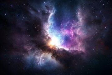 Fototapeta premium A mesmerizing cosmic nebula illuminating the vast universe with vibrant colors and captivating star patterns, inviting wonder and awe.