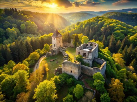 Enchanting Bokeh Effect of the Ruins of Castle Oybin in Germany - A Mystical Landscape