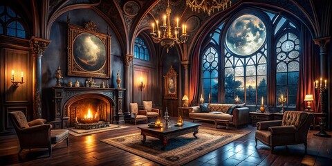 Obraz premium Enchanting Long Exposure of a Gothic Living Room in a Vampire Castle