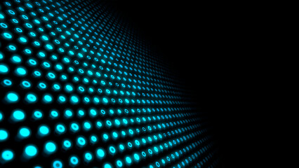 Blue glowing circles dynamic motion on bottom left of a dark abstract background, horizontal composition