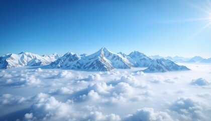 Obraz premium Snowy mountain peaks rising above fluffy clouds