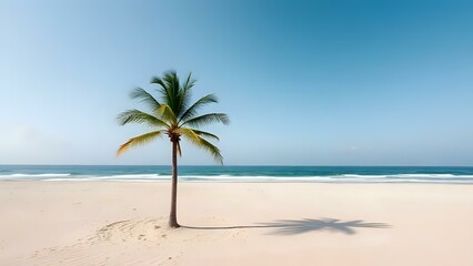Obraz premium Palm Tree on Sandy Beach with Ocean View