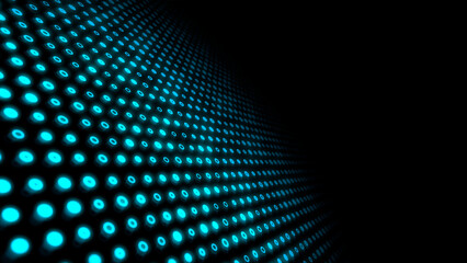 Blue glowing circles dynamic motion on bottom left of a dark abstract background, horizontal composition