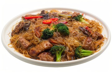 Plate of Gai Joh Mixed with Rice Noodles and Colorful Vegetables.