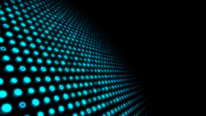 Blue glowing circles dynamic motion on bottom left of a dark abstract background, horizontal composition